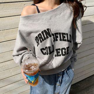 Off-shoulder Letter Print Pullover