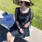 Bell-sleeve Mesh Panel Swim Dress
