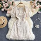 Square-neck Puff-sleeve Embroidered Chiffon Dress