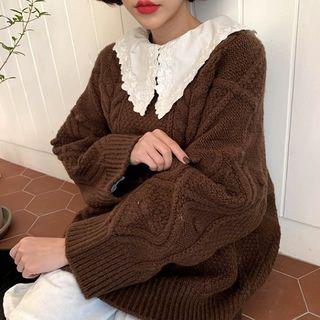 Pompom Cable-knit Oversized Sweater