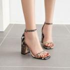 Snake Grain Faux Leather Ankle Strap Chunky Heel Sandals