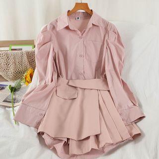 Set: Shirtdress + Asymmetrical Pleated A-line Skirt