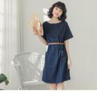Side-pocket Denim Dress With Belt