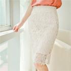 Zip-side Lace Overlay Pencil Skirt