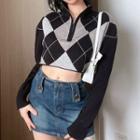 Plaid High-neck Cropped Top