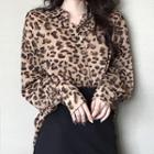 V-neck Leopard Pattern Blouse Leopard - One Size