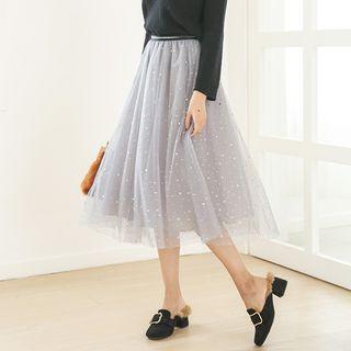 Star Sequinned Midi Mesh Skirt