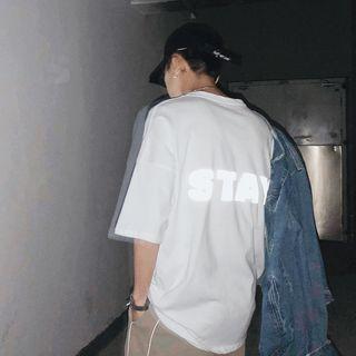 Elbow-sleeve Reflective Letter T-shirt