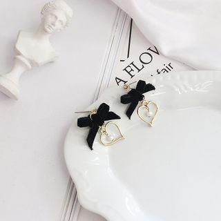 Faux Pearl Bow Heart Dangle Earring As Shown In Figure - One Size