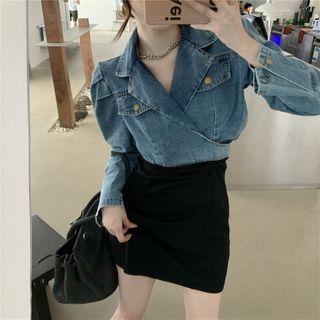 Puff Sleeve Denim Cropped Jacket