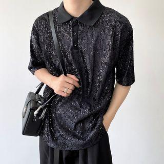 Short-sleeve Sequin Polo Shirt