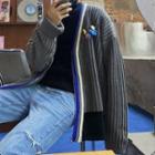 Contrast Trim V-neck Zip-up Cardigan