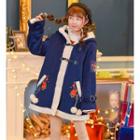 Rose Embroidery Woolen Hooded Toggle Coat