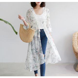 Lace-trim Floral Chiffon Robe Cardigan
