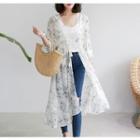 Lace-trim Floral Chiffon Robe Cardigan