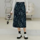 Print Denim Midi A-line Skirt