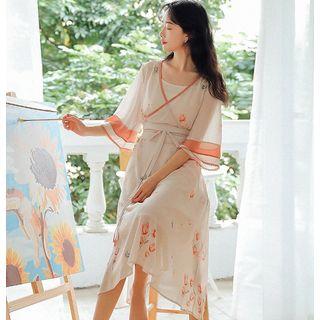 Floral Chinese Style 3/4-sleeve Chiffon Dress