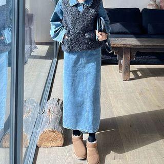 Long-sleeve Midi Denim Collared Dress