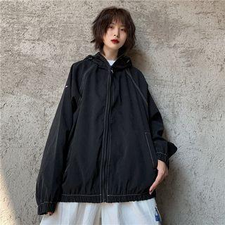 Elastic Hem Stitched Hooded Zip Jacket