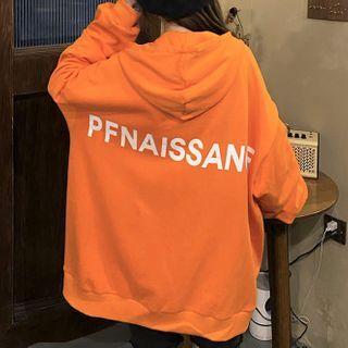 Loose-fit Zip-up Long-sleeve Lettering Hoodie