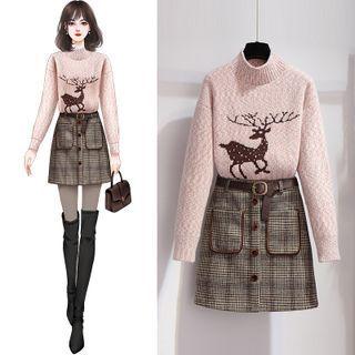 Mock-neck Sweater / Plaid Skirt