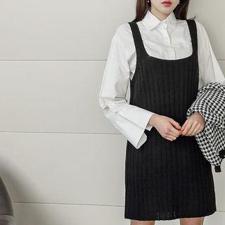 Square-neck Rib-knit Pinafore Dress