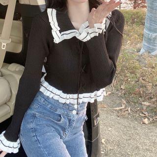 Ruffle Collared Cropped Sweater