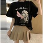 Short-sleeve Printed T-shirt / A-line Mini Pleated Skirt