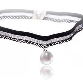 Faux Pearl Lace Choker X2231 - Black - One Size