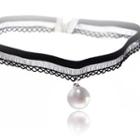 Faux Pearl Lace Choker X2231 - Black - One Size