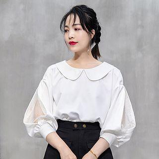 Puff-sleeve Mesh Paneled Blouse