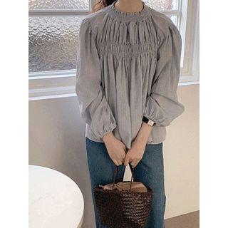 Smocked-panel Puff-sleeve Top