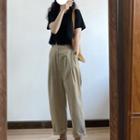 Set: Short-sleeve Cropped Top + Slim-fit Pants