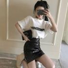 Short-sleeve T-shirt / Sequined Mini Skirt