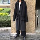 Hooded Buttoned Long Light Jacket Black - One Size