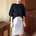 Elbow-sleeve T-shirt / Sequined Straight Fit Skirt