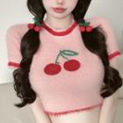 Short-sleeve Fruit Jacquard Knit Top / Arm Sleeves