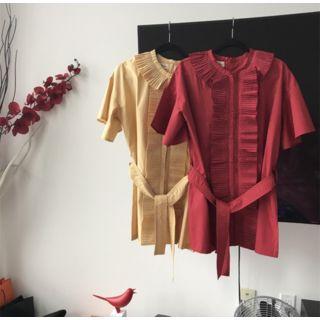 Pleated Trim Short-sleeve Tunic