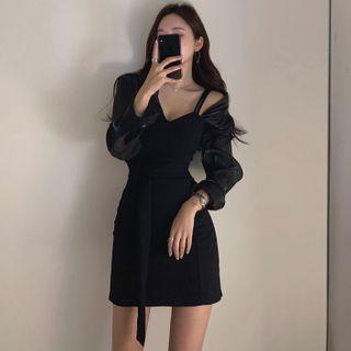 Cold-shoulder Tie-front Mini Sheath Dress