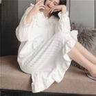 Flannel Collared Ribbed Midi Sleep Dress