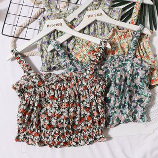 Floral Ruffle Trim Cropped Camisole Top