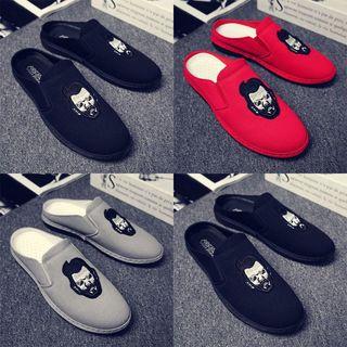 Canvas Face Embroidered Mules