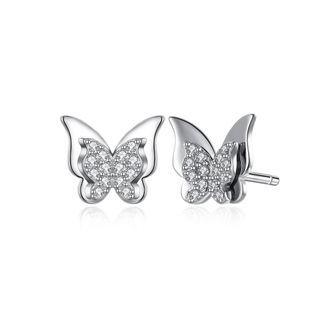 925 Sterling Silver Elegant Fashion Butterfly Cubic Zirconia Stud Earrings Silver - One Size