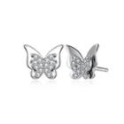 925 Sterling Silver Elegant Fashion Butterfly Cubic Zirconia Stud Earrings Silver - One Size