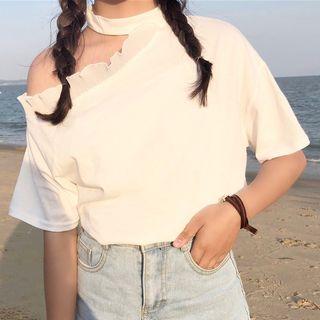 Contrast Trim Cut Out Detail Short Sleeve T-shirt