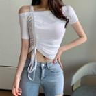 Drawstring Cold Shoulder Short-sleeve T-shirt