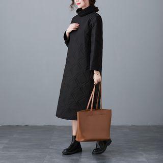 High-neck Patterned Panel Padded Dress
