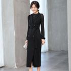 Long-sleeve Knit Top / Sleeveless Double-breasted Midi Coat Dress / Set
