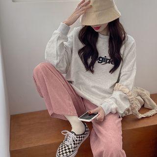 Lettering Sweatshirt / Corduroy Wide-leg Pants