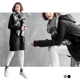 Turtle-neck Fleeced Drawstring Hooded Dress